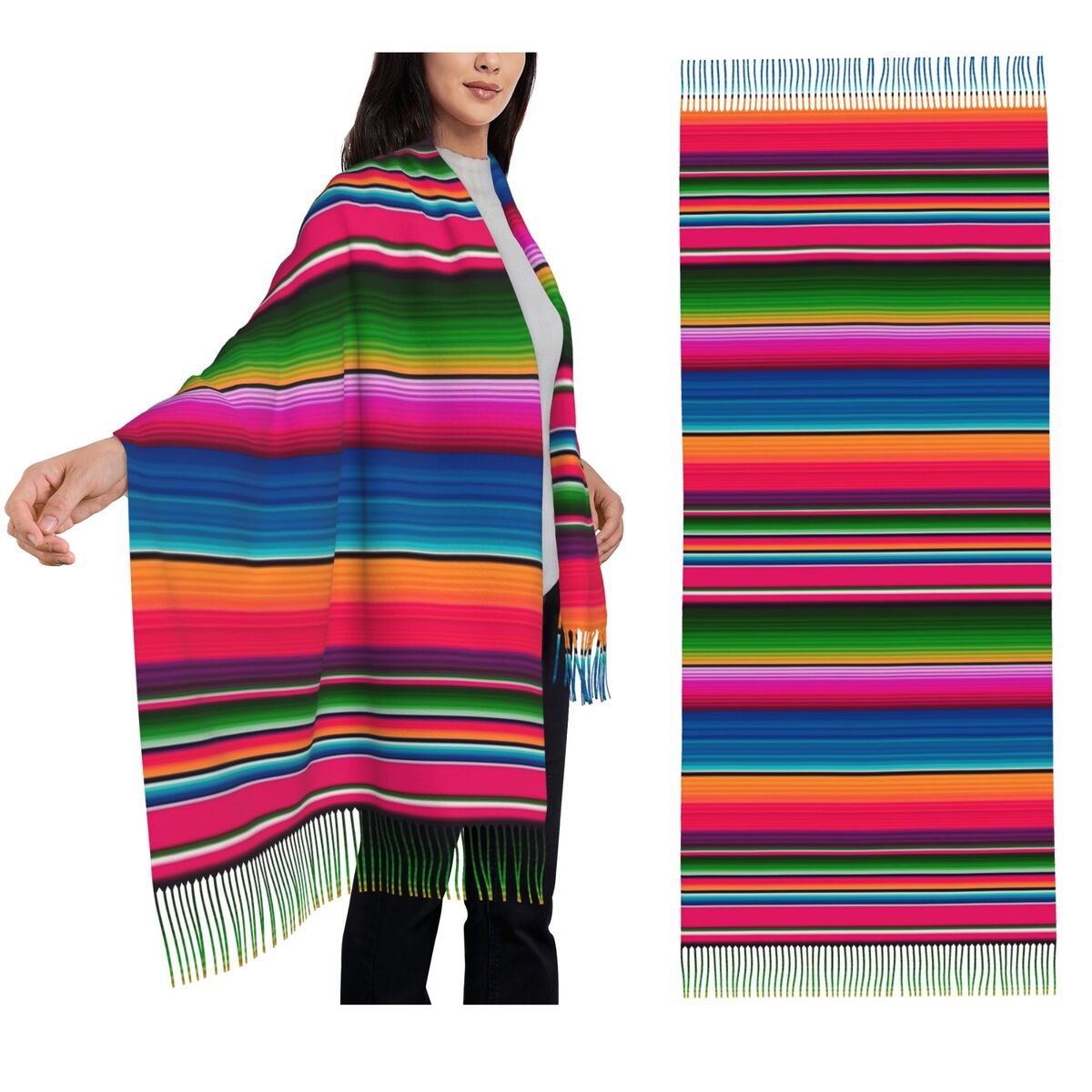 Woven Scarf Blanket - المكسيكي بطانية مخطط فييستا Serape وشاح
