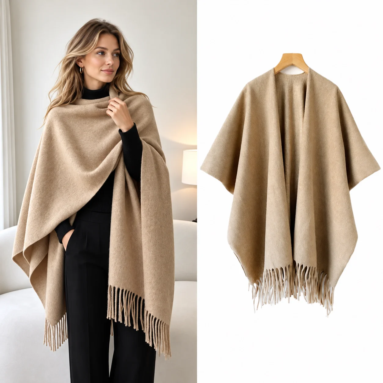 شال شتوي نسائي سميك ودافئ بحوا - مراجعة Woven Scarf Blanket وسعره